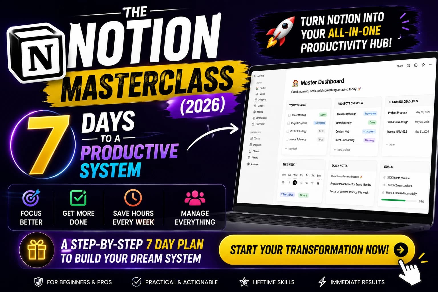 The Notion Masterclass (2026): 7 Days to a Productive System